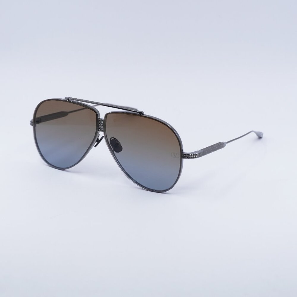 Valentino XVI VLS-100C Sunglasses Shiny Black Aviator Frame, Brown Lenses